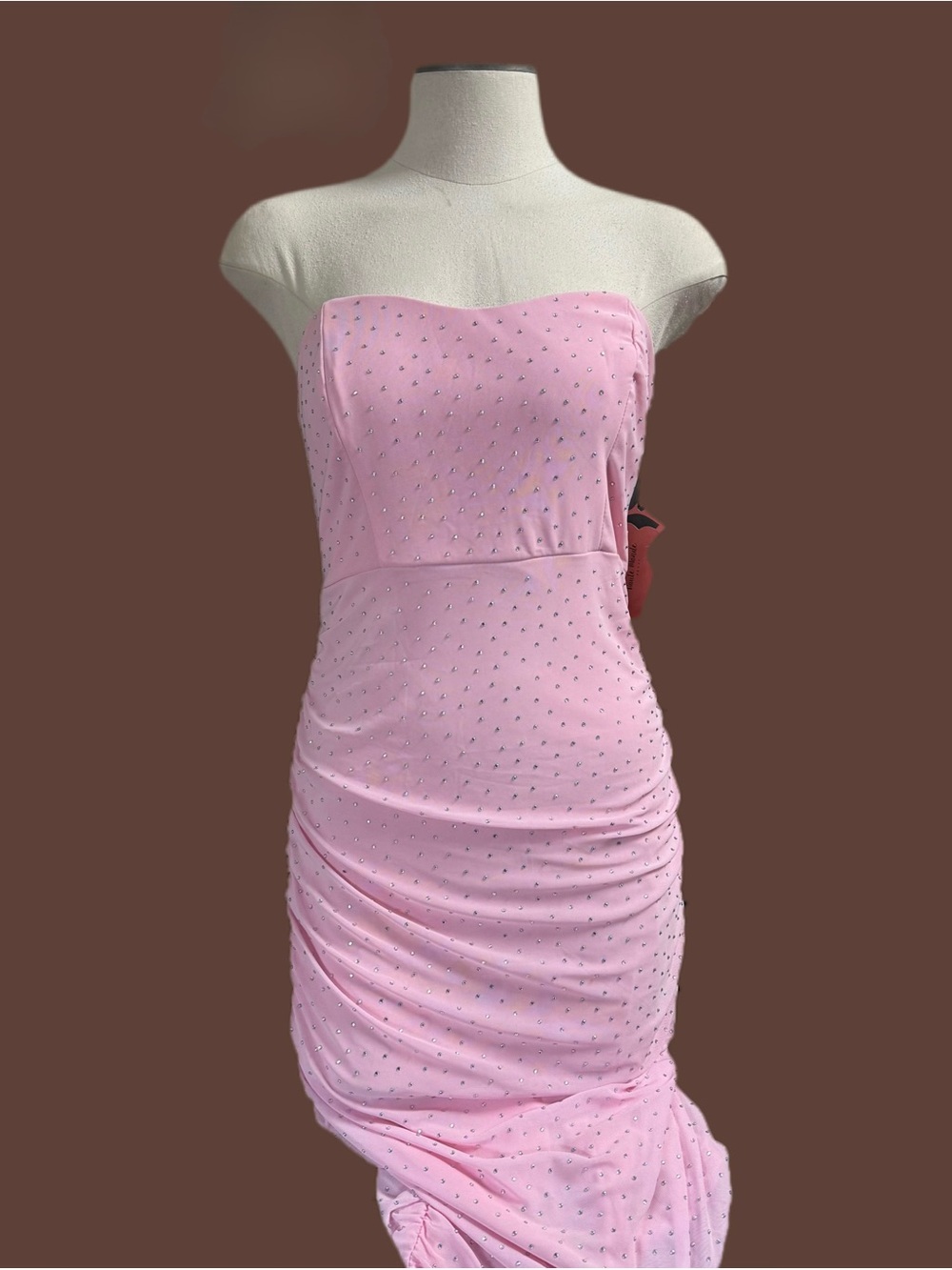 Haute Monde Strapless Light Pink Crystal-Studded Ruched Gown